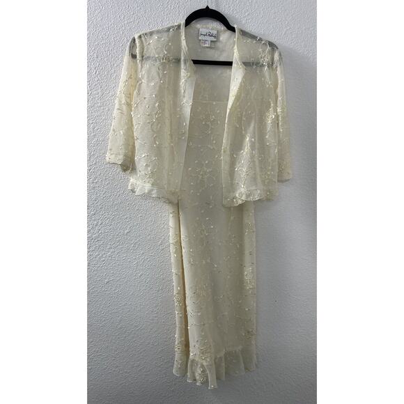 Joseph Ribkoff Vintage 99s Y2K Cream Slip‎ Dress Jacket Ruffles Coquette Fairy 8 - Picture 1 of 16